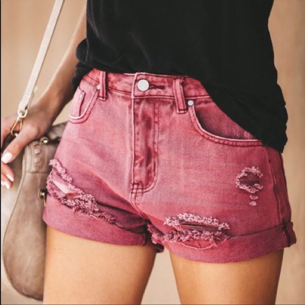 Vici Burgundy cut off jean shorts - distressed & cuffed- medium